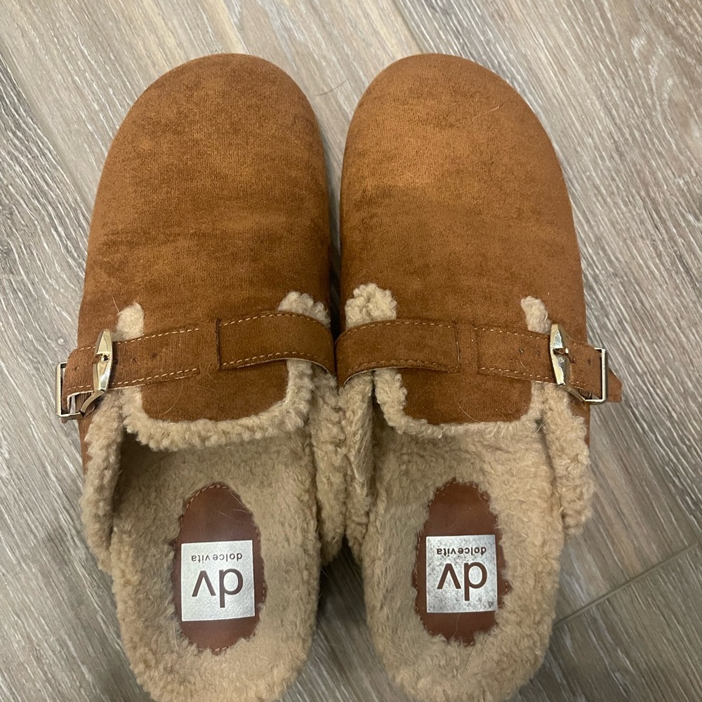 DV by Dolce Vita Tan Suede Buckle Clogs